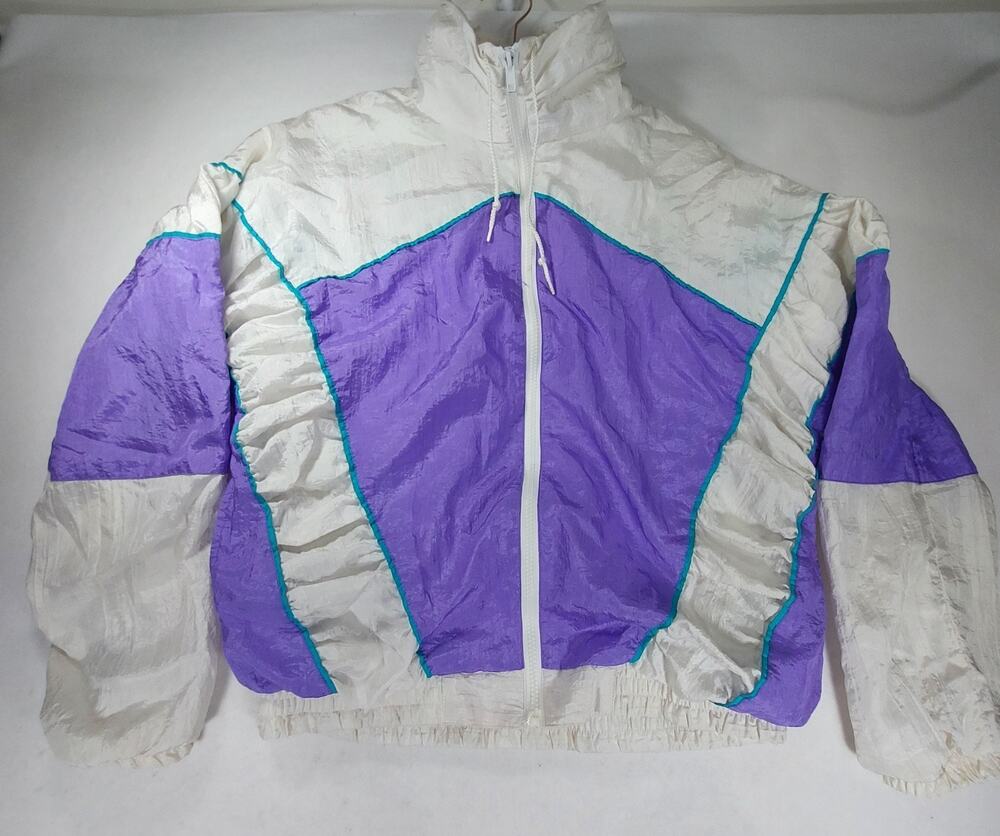 Shell Shock Vintage Large Windbreaker Jacket Purple White Teal Y2K 90s Full Zip